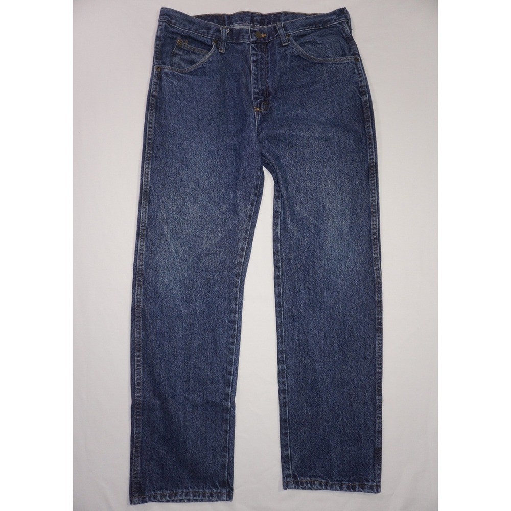 Wrangler 33x30 Blue Cotton Straight Leg Denim Jeans 96501MR